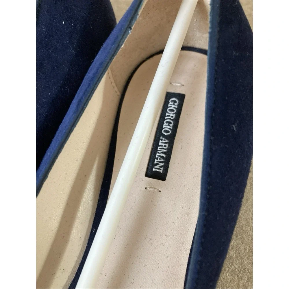 Giorgio Armani Suede Pointed Toe Ballet Flats Sz 35 5 New Navy Authenticity‎ Bag